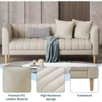 Canapé COZONY 78 en similicuir avec sièges profonds, canapé moderne 3 places avec oreillers et pieds en bois pour salon