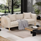 Canapé COZONY 78 en similicuir avec sièges profonds, canapé moderne 3 places avec oreillers et pieds en bois pour salon