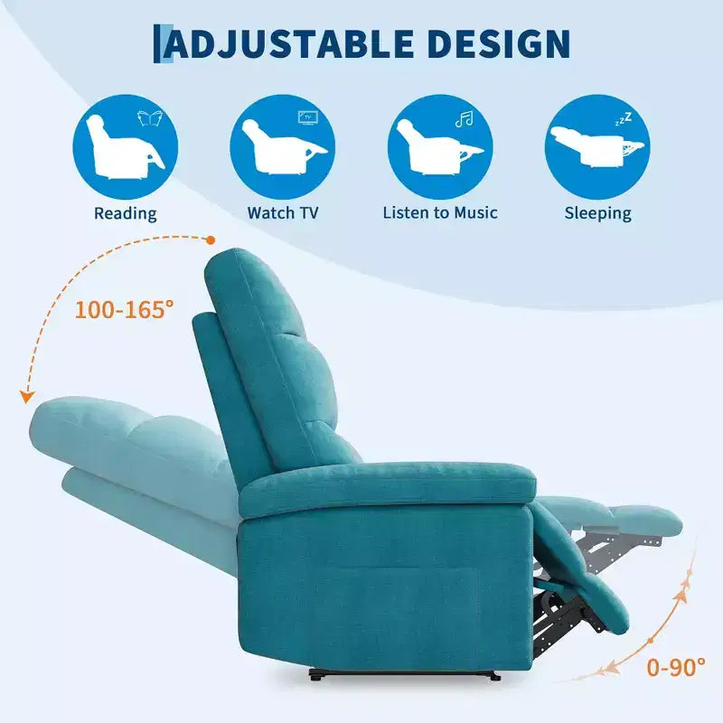 GustoWave Fauteuil inclinable manuel en tissu avec poche latérale, canapé simple réglable avec support dorsal ergonomique pour chambre d'enfant
