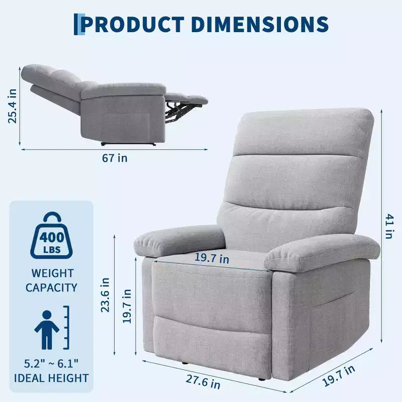 GustoWave Fauteuil inclinable manuel en tissu avec poche latérale, canapé simple réglable avec support dorsal ergonomique pour chambre d'enfant