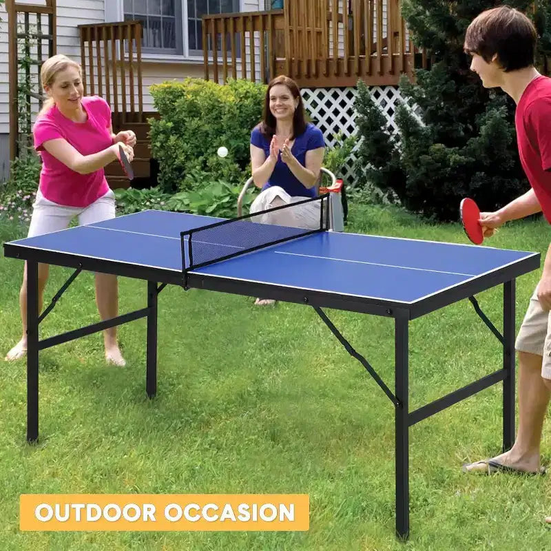 Acekool Set de Tennis de Table Portable avec Filet en Nylon Démontable, 2 Raquettes et 3 Balles, Table de Ping-Pong en Aluminium Étanche, Bleu