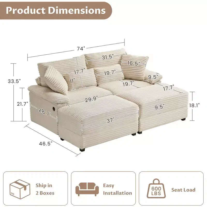 Ensemble de double chaise longue Whisen avec pouf réversible et rangement