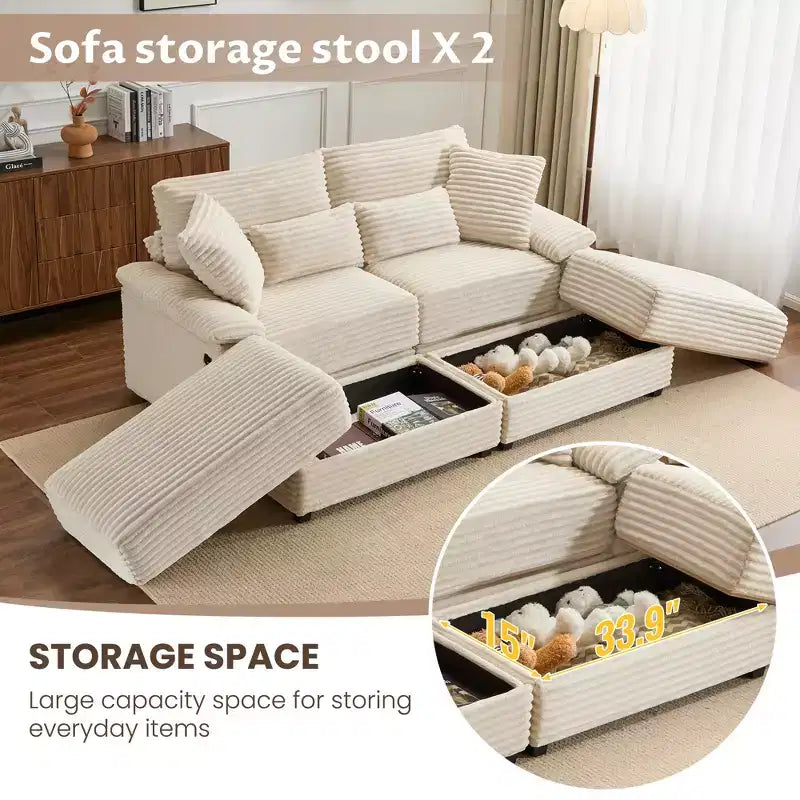 Ensemble de double chaise longue Whisen avec pouf réversible et rangement