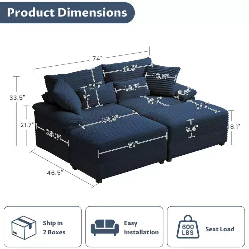 Ensemble de double chaise longue Whisen avec pouf réversible et rangement