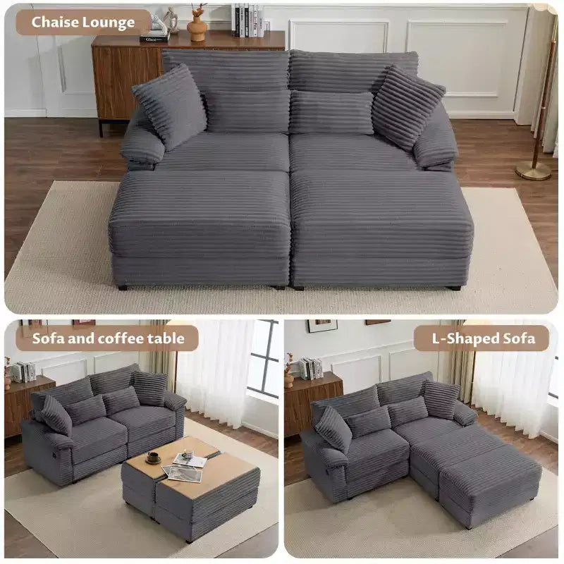 Ensemble de double chaise longue Whisen avec pouf réversible et rangement