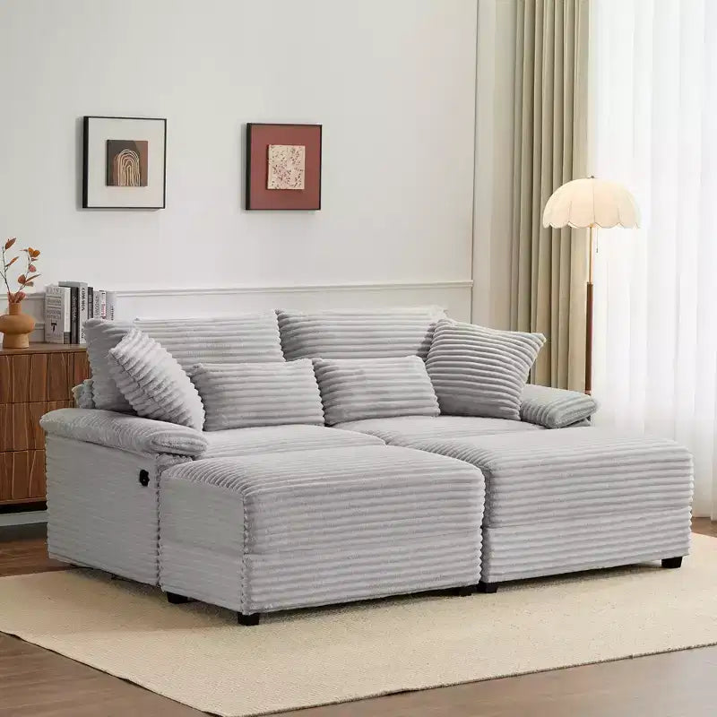 Ensemble de double chaise longue Whisen avec pouf réversible et rangement