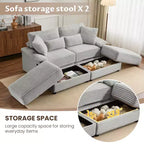 Ensemble de double chaise longue Whisen avec pouf réversible et rangement