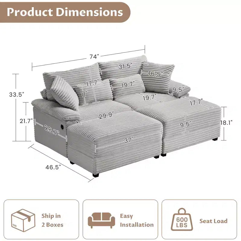 Ensemble de double chaise longue Whisen avec pouf réversible et rangement