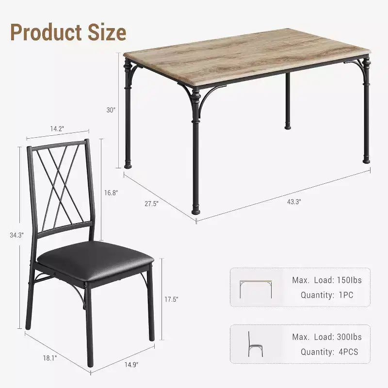 Ensemble de table à manger 5 pièces COZONY avec 4 chaises, table à manger rectangulaire et chaises rembourrées pour la cuisine, la salle à manger ou le coin petit-déjeuner