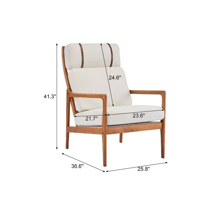 Fauteuil d'appoint moderne du milieu du siècle Homy Casa avec cadre en bois massif et coussins rembourrés, pour salon ou coin lecture, beige