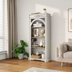 Meuble vitrine Okak moderne avec arches, meuble de rangement avec 4 étagères, meuble de rangement autoportant pour salon, couloir et bureau, blanc