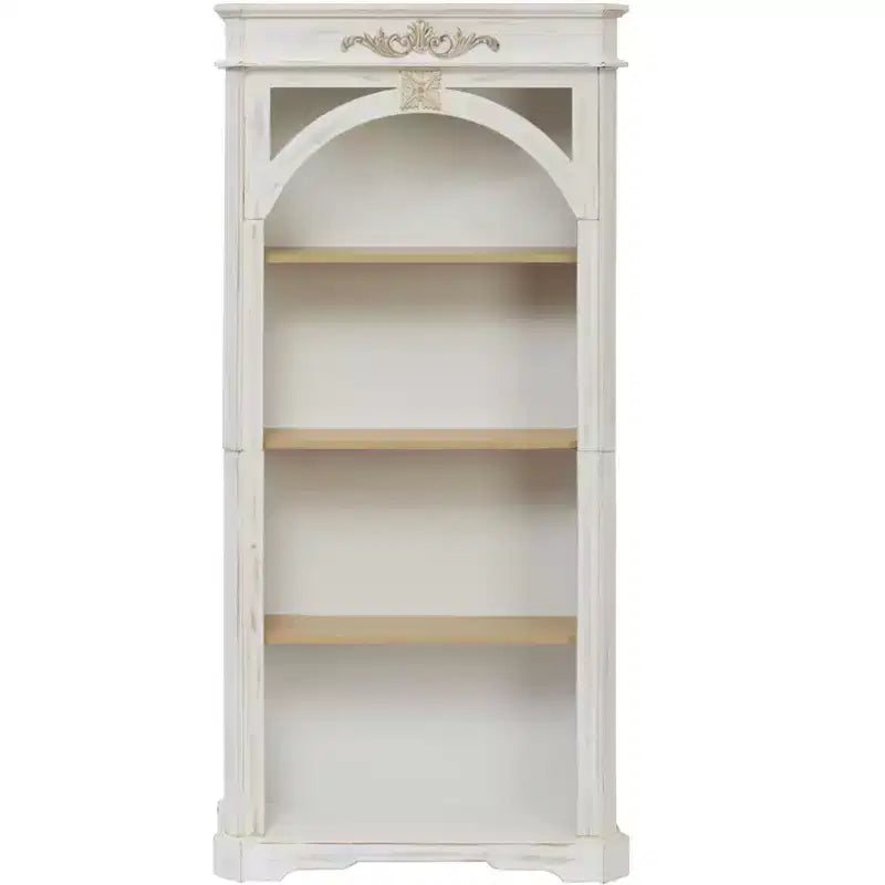 Meuble vitrine Okak moderne avec arches, meuble de rangement avec 4 étagères, meuble de rangement autoportant pour salon, couloir et bureau, blanc