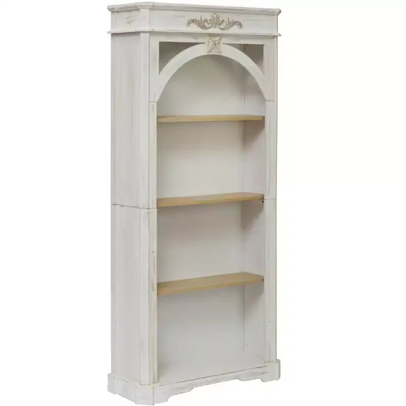 Meuble vitrine Okak moderne avec arches, meuble de rangement avec 4 étagères, meuble de rangement autoportant pour salon, couloir et bureau, blanc