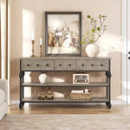 COZONY Table Console Industrielle de 132 cm avec 3 Tiroirs de Rangement et 3 Niveaux, Table de Canapé en Métal pour Salon, Couloir et Entrée, Rangement Derrière le Canapé