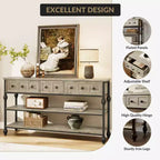 COZONY Table Console Industrielle de 132 cm avec 3 Tiroirs de Rangement et 3 Niveaux, Table de Canapé en Métal pour Salon, Couloir et Entrée, Rangement Derrière le Canapé