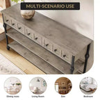 COZONY Table Console Industrielle de 132 cm avec 3 Tiroirs de Rangement et 3 Niveaux, Table de Canapé en Métal pour Salon, Couloir et Entrée, Rangement Derrière le Canapé
