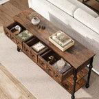 COZONY Table Console Industrielle de 132 cm avec 3 Tiroirs de Rangement et 3 Niveaux, Table de Canapé en Métal pour Salon, Couloir et Entrée, Rangement Derrière le Canapé