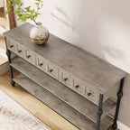 COZONY Table Console Industrielle de 132 cm avec 3 Tiroirs de Rangement et 3 Niveaux, Table de Canapé en Métal pour Salon, Couloir et Entrée, Rangement Derrière le Canapé