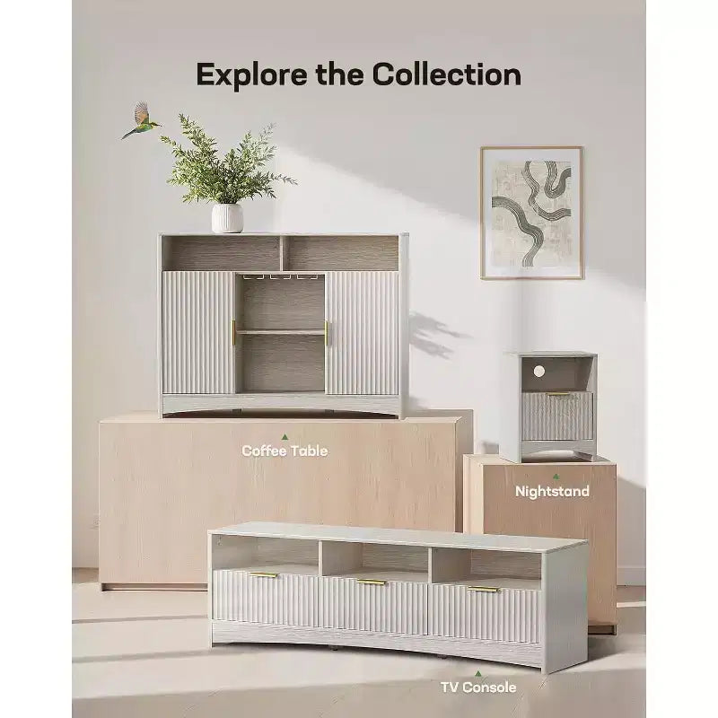 Table de chevet cannelée Marsail avec station de recharge, table de chevet réglable avec ports USB et CA, table d'appoint à 1 tiroir, finition grain de bois, chambre, gris