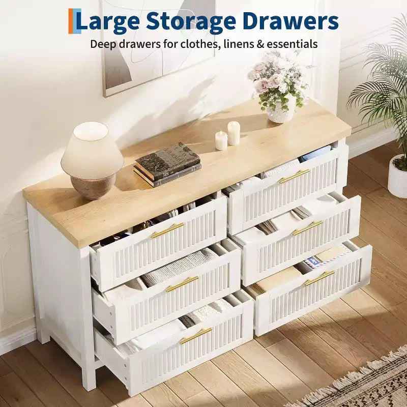 Commode cannelée pour chambre à coucher avec 6 tiroirs, commode moderne, commode en bois meuble TV, organisateur de rangement de vêtements pour salon, couloir