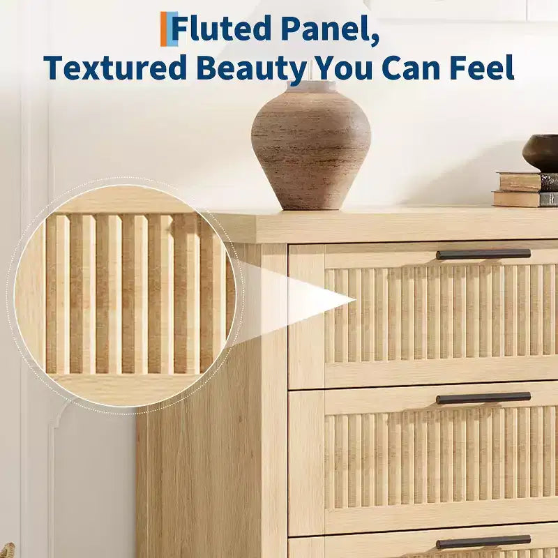 Commode cannelée pour chambre à coucher avec 6 tiroirs, commode moderne, commode en bois meuble TV, organisateur de rangement de vêtements pour salon, couloir