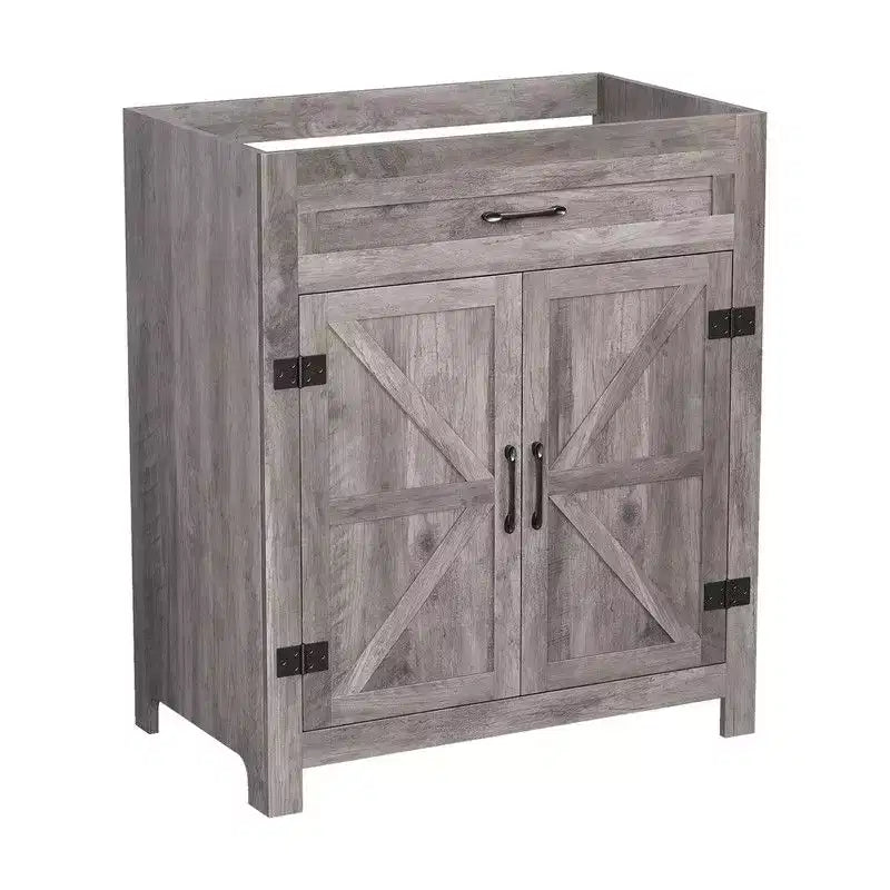 Meuble lavabo Karl Home 76 cm avec porte de grange en noyer et étagère en U, sans évier ni plan de travail