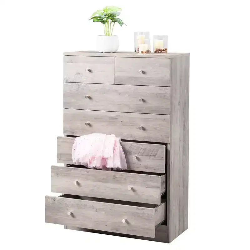 Commode Karl Home 7 tiroirs en panneaux de particules gris, 66 cm de large