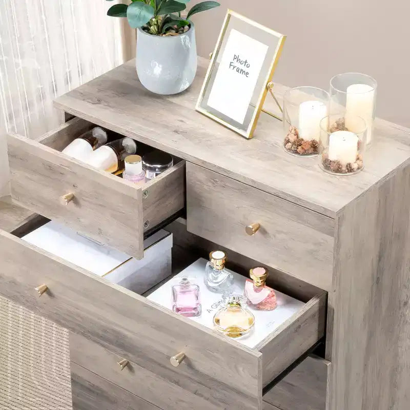 Commode Karl Home 7 tiroirs en panneaux de particules gris, 66 cm de large