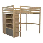 Lit mezzanine pleine grandeur avec armoire et bureau, lit mezzanine haut en bois avec tiroirs de rangement et étagères pour adultes, enfants et adolescents