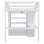 Lit mezzanine pleine grandeur avec armoire et bureau, lit mezzanine haut en bois avec tiroirs de rangement et étagères pour adultes, enfants et adolescents