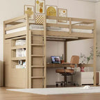Lit mezzanine pleine grandeur avec armoire et bureau, lit mezzanine haut en bois avec tiroirs de rangement et étagères pour adultes, enfants et adolescents