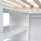 Lit mezzanine pleine grandeur avec armoire et bureau, lit mezzanine haut en bois avec tiroirs de rangement et étagères pour adultes, enfants et adolescents