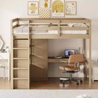 Lit mezzanine pleine grandeur avec armoire et bureau, lit mezzanine haut en bois avec tiroirs de rangement et étagères pour adultes, enfants et adolescents