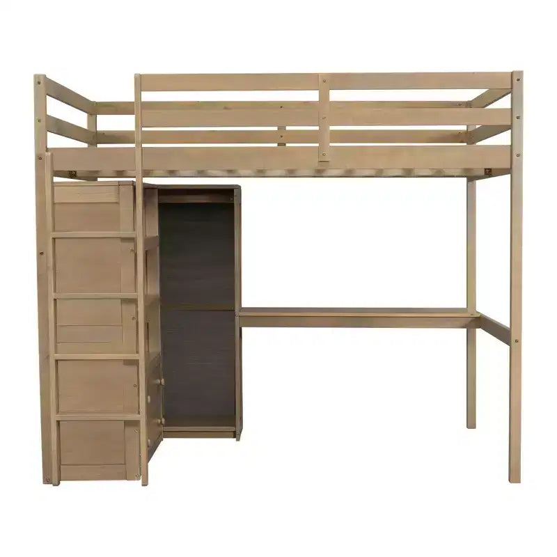 Lit mezzanine pleine grandeur avec armoire et bureau, lit mezzanine haut en bois avec tiroirs de rangement et étagères pour adultes, enfants et adolescents