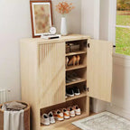 Meuble à chaussures cannelé de 113 cm de haut avec portes, range-chaussures autoportant, meuble de rangement à chaussures en bois à 5 niveaux avec étagères réglables pour le salon