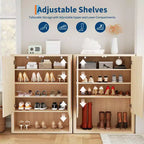 Meuble à chaussures cannelé de 113 cm de haut avec portes, range-chaussures autoportant, meuble de rangement à chaussures en bois à 5 niveaux avec étagères réglables pour le salon
