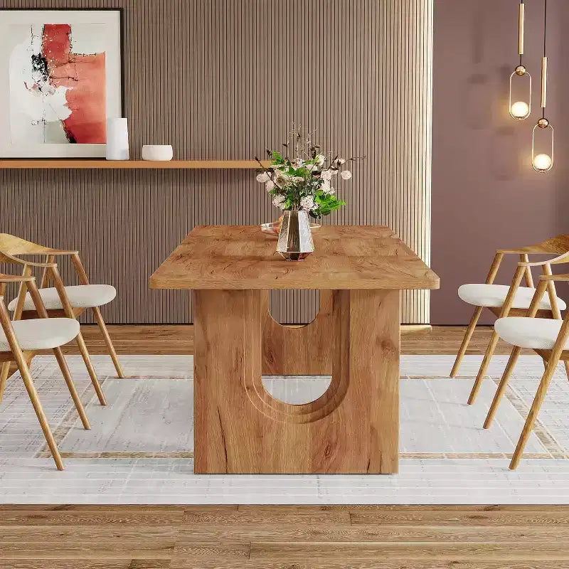 Table à manger moderne Lantine pour 6 personnes, grande table de cuisine de 180 cm avec base piédestal en bois, pour cuisine, salle à manger, salon