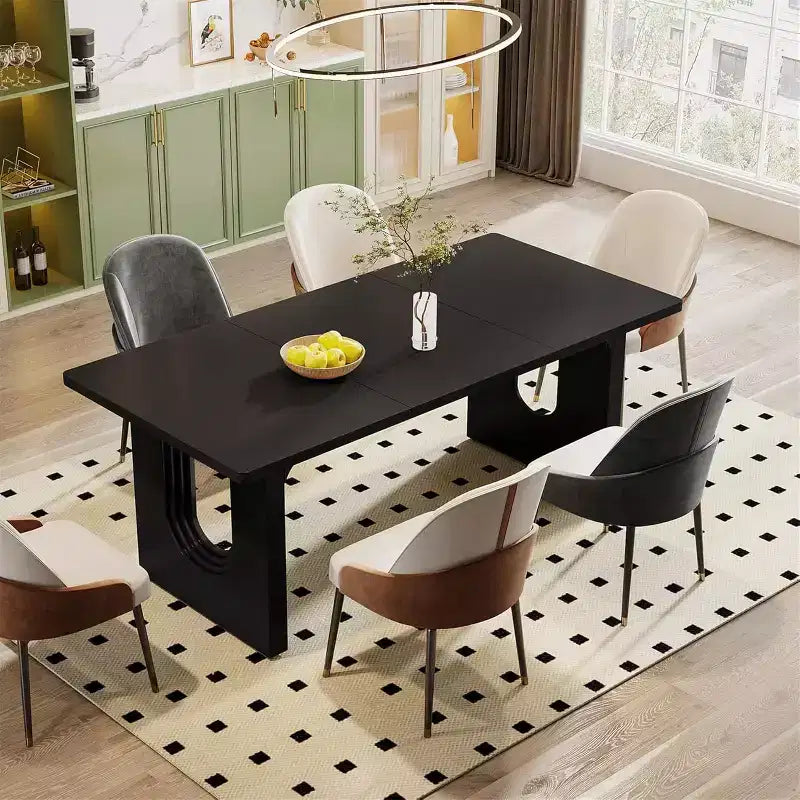 Table à manger moderne Lantine pour 6 personnes, grande table de cuisine de 180 cm avec base piédestal en bois, pour cuisine, salle à manger, salon
