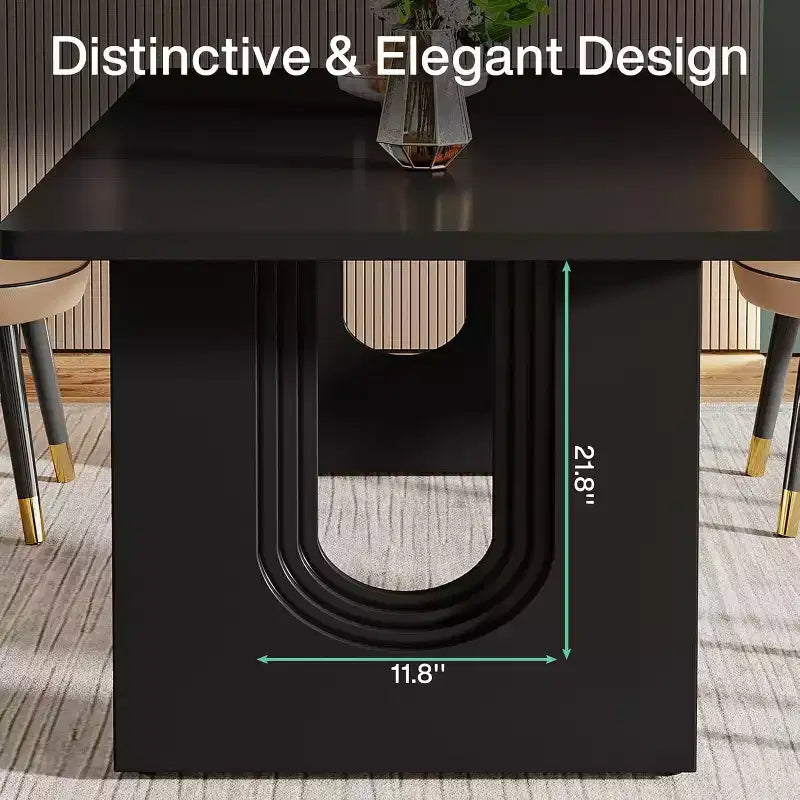 Table à manger moderne Lantine pour 6 personnes, grande table de cuisine de 180 cm avec base piédestal en bois, pour cuisine, salle à manger, salon