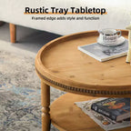 Table basse ronde moderne de 31 po, table centrale en bois à 2 niveaux avec garniture perlée, table d'appoint de cocktail pour salon et chambre à coucher