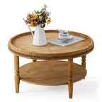 Table basse ronde moderne de 31 po, table centrale en bois à 2 niveaux avec garniture perlée, table d'appoint de cocktail pour salon et chambre à coucher