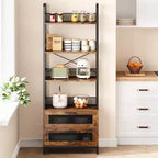 Étagère haute de 180 cm avec tiroirs, Bibliothèque industrielle avec 4 étagères de rangement ouvertes pour chambre, salon, bureau, marron