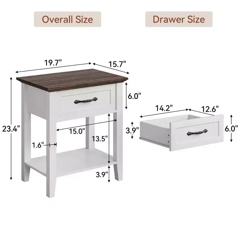 2 tables de chevet, tables d'appoint avec tiroir, tables d'appoint pour salon, tables de chevet à 2 étagères de rangement pour bureau, chambre à coucher, dortoir, blanc