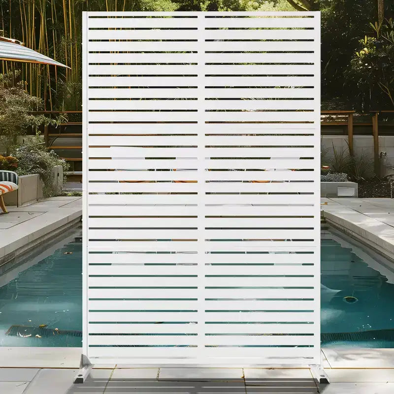 MAYEERTY 7247 in Metal Outdoor Patio Privacy Screen Freestanding Room Divider Partition for Indoor, White