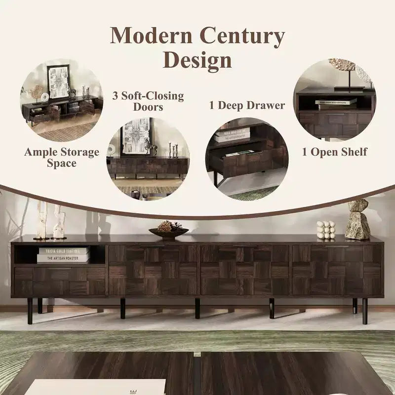 Meuble TV Bestier 78 de style moderne du milieu du siècle pour téléviseurs de plus de 65 pouces, console TV avec armoires de rangement pour salon, meuble de rangement de centre de divertissement
