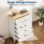 Commode à 5 tiroirs pour chambre à coucher, commode en bois de 114 cm de haut avec poignées en métal, table de chevet étroite, organiseur de rangement de vêtements cannelé