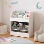 Étagère à Livres pour Enfants avec Bacs de Rangement et Tiroir, Organiseur de Livres Multifonctionnel en Bois pour Tout-petits, Bibliothèque Blanche pour Jouets, Livres et Chambre d'Enfant