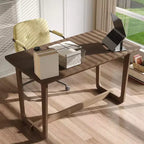 Famapy Bureau d'ordinateur de bureau à domicile en bois d'hévéa massif du milieu du siècle avec coins arrondis, bureau d'écriture moderne, bureau de travail et d'ordinateur minimaliste