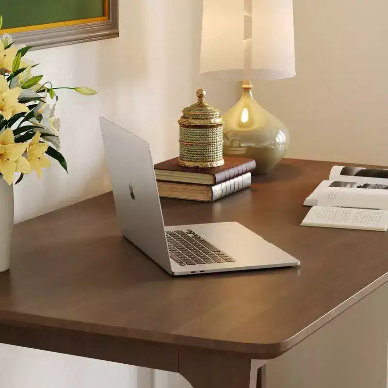 Famapy Bureau d'ordinateur de bureau à domicile en bois d'hévéa massif du milieu du siècle avec coins arrondis, bureau d'écriture moderne, bureau de travail et d'ordinateur minimaliste