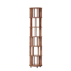 Okak 360 Bibliothèque Rotative avec Roues, Étagère Étroite en Bois Massif à 6 Niveaux, Vitrine pour Salon, Bureau, Chambre, Noyer